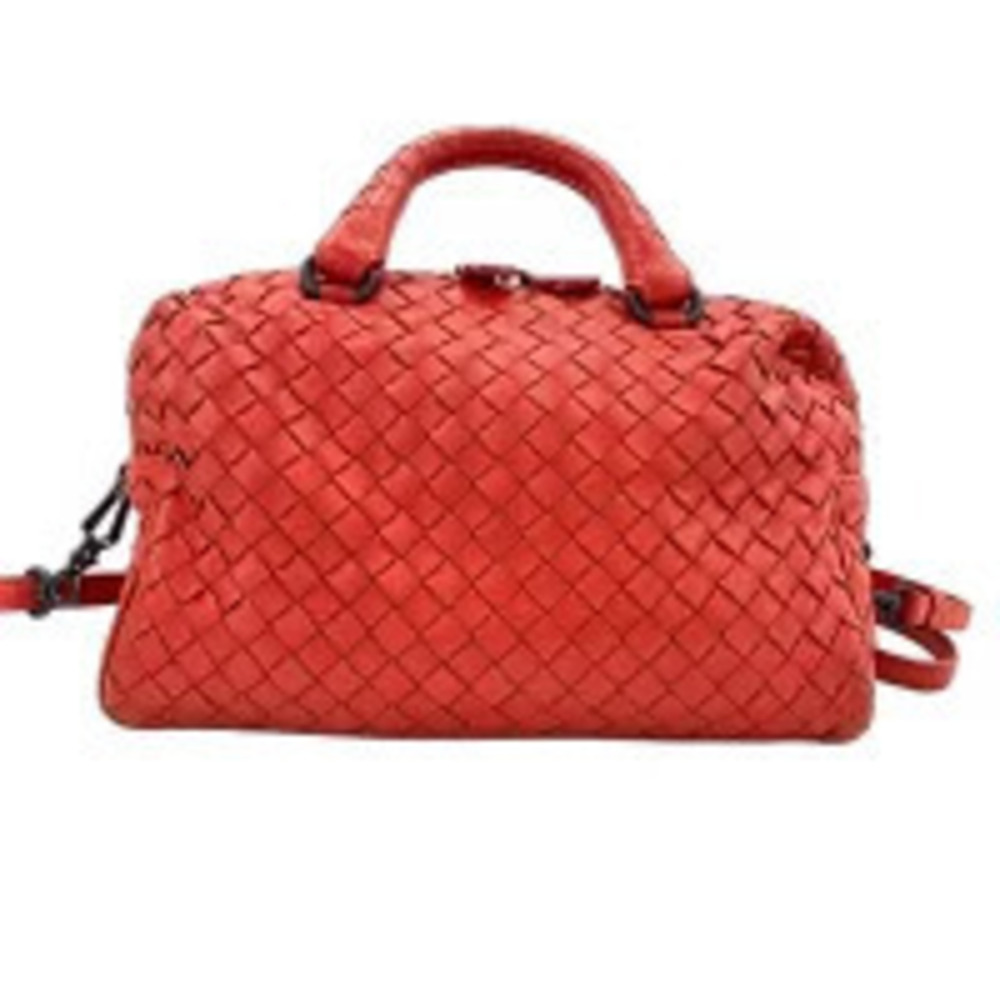 Bottega Veneta Leather Intrecciato Handbag Red